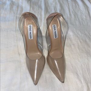 Steve Madden nude clear pointed toe heels